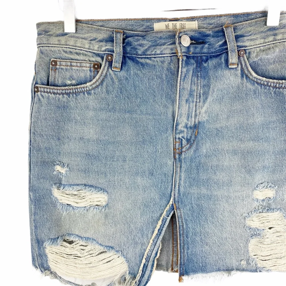 We the Free People Denim Relaxed Distressed Skirt 27/4 - Picture 4 of 8